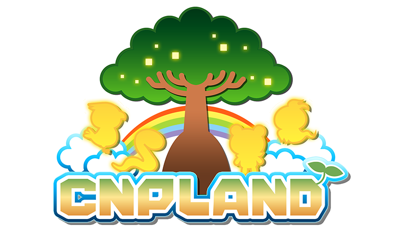 中央に大きな樹、周囲にはCNPキャラクターのシルエットが描かれる、CNP Landのロゴ